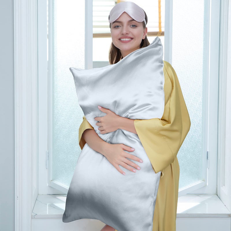 J JIMOO 100% Mulberry Silk Pillowcase for Hair and Skin, Both Sides 19 Momme Pure Natural Silk Pillowcases Soft Breathable Queen 20''Ã—30'', Silver Grey 1 Pack - Image 3